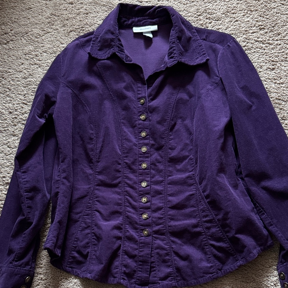 Dressbarn Women’s Deep Purple Corduroy Long Sleeve Shirt. Size Medium
